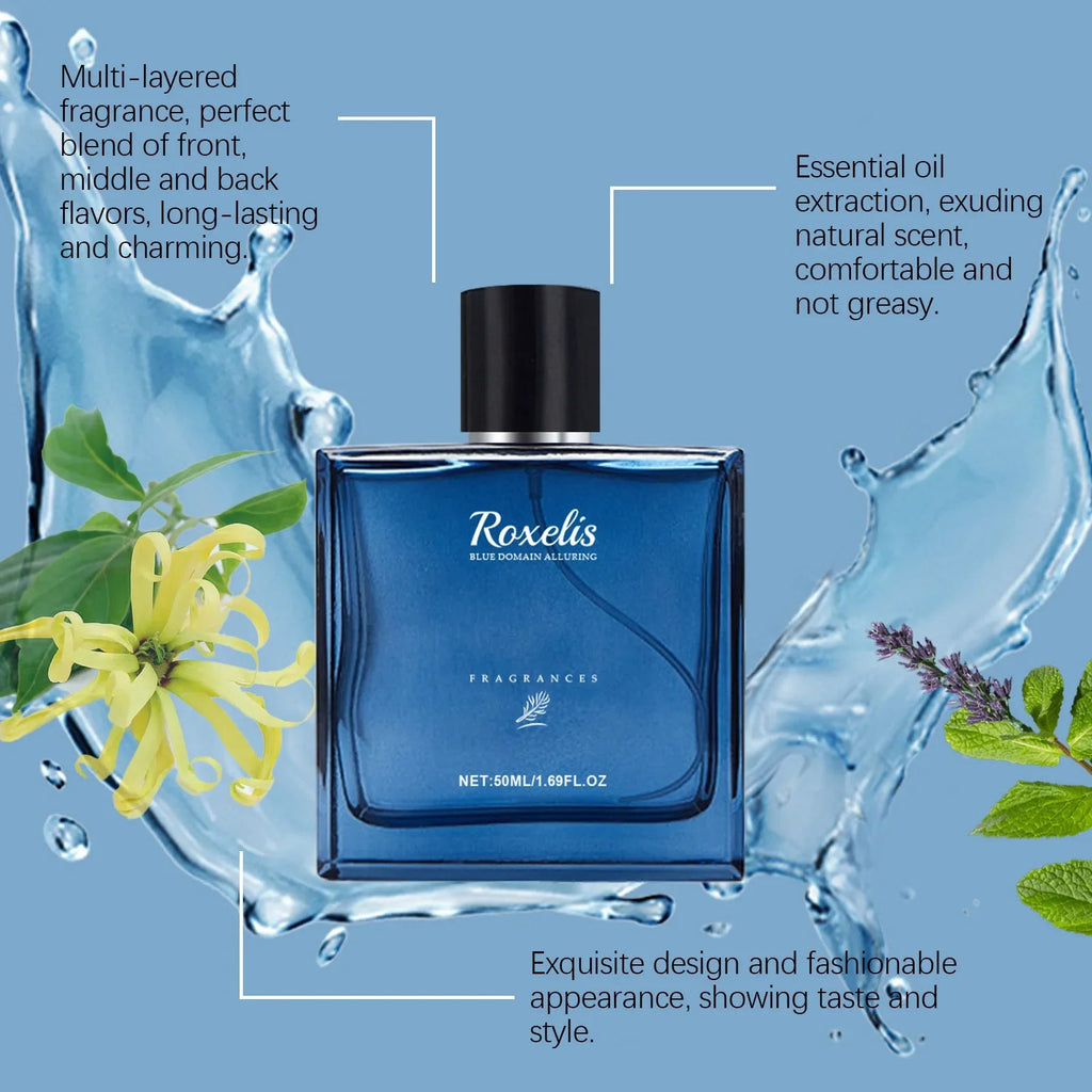 Roxelis 50ml Charmig Cologne Perfume Spray Men's Blue Domain Fragrance Lasting Scent Pheromone Flirting Romantic Dating Perfume - JromoCompany