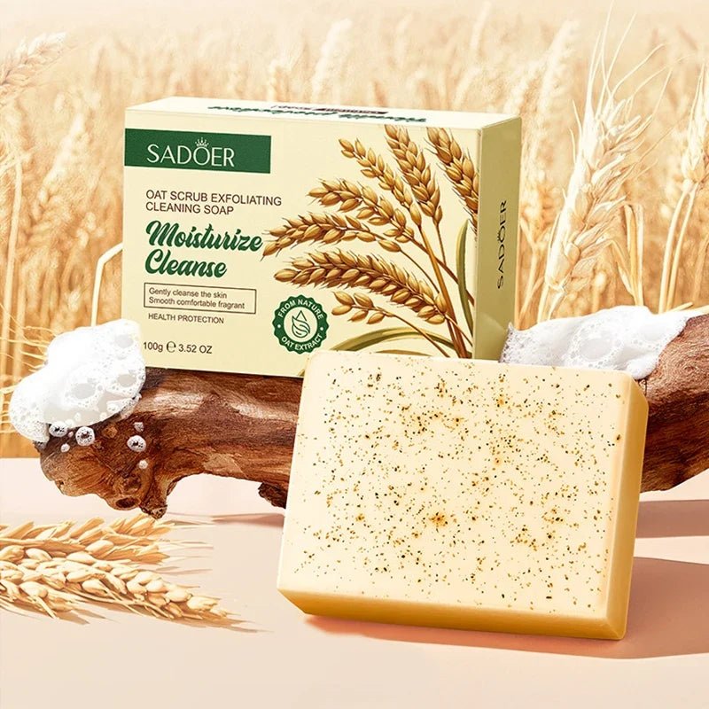 SADOER Oat Scrub Exfoliating Facial Soap Face Wash Foam Facial Cleanser Moisturizing Anti-aging Body Bathing Soap Exfoliator - JromoCompany