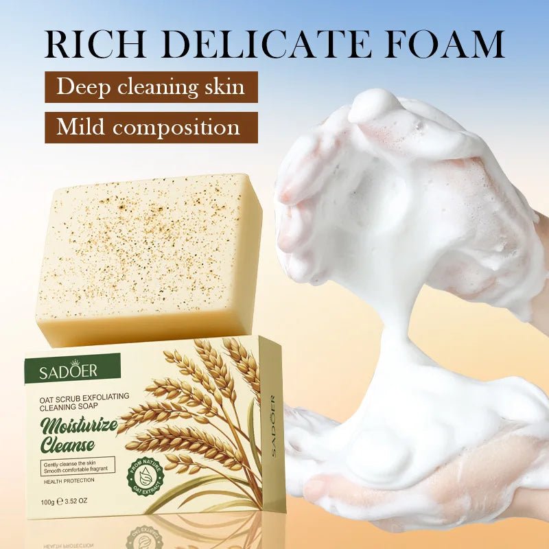 SADOER Oat Scrub Exfoliating Facial Soap Face Wash Foam Facial Cleanser Moisturizing Anti-aging Body Bathing Soap Exfoliator - JromoCompany