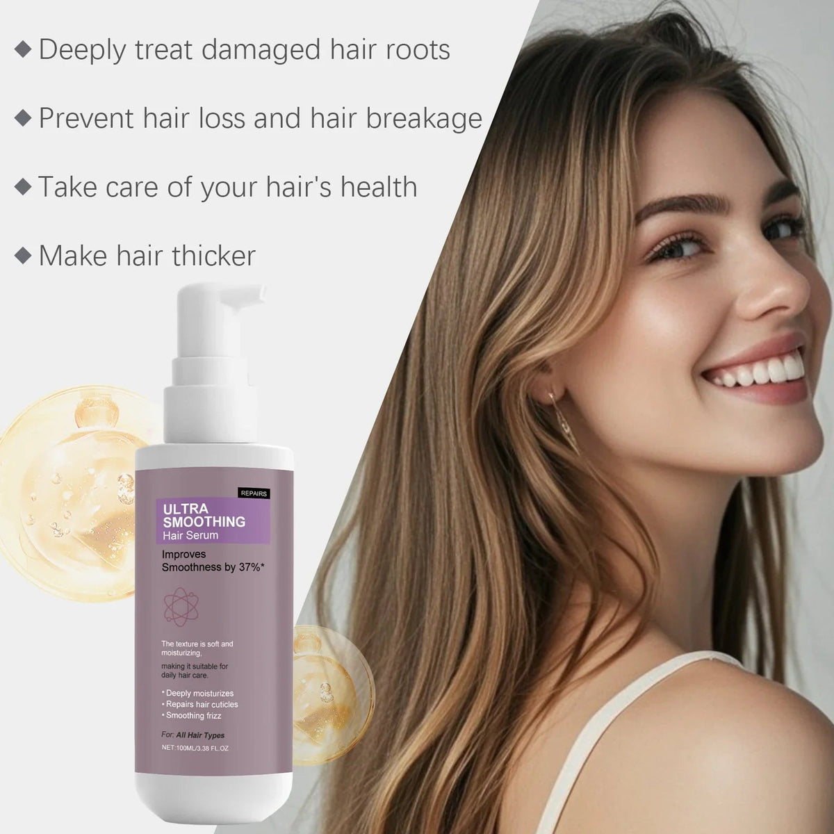 Smoothing Hair Serum - Gentle Hydrating Formula for Frizz-Free, Lightweight & Refreshing Scalp-Safe Daily Hair Care - JromoCompany