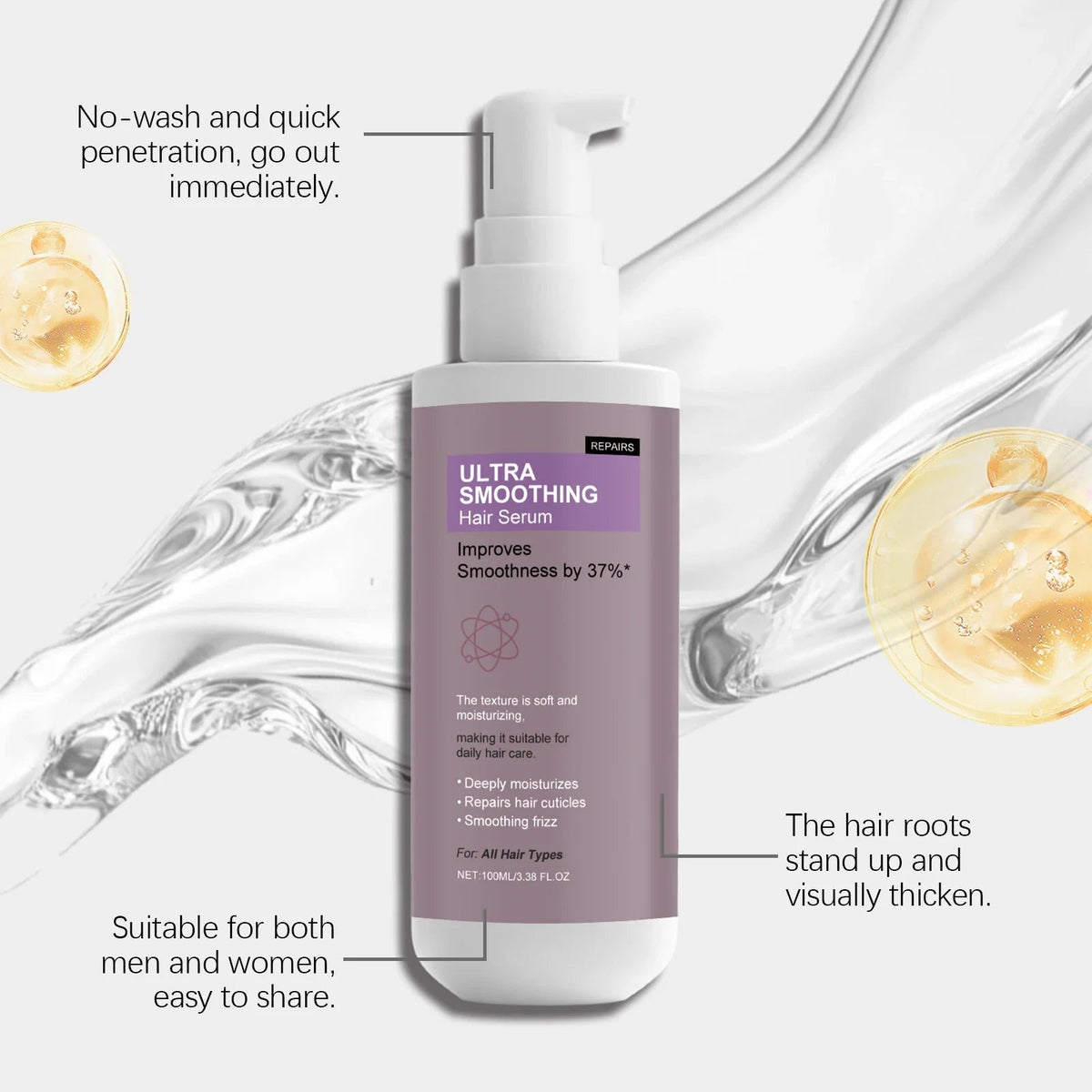 Smoothing Hair Serum - Gentle Hydrating Formula for Frizz-Free, Lightweight & Refreshing Scalp-Safe Daily Hair Care - JromoCompany