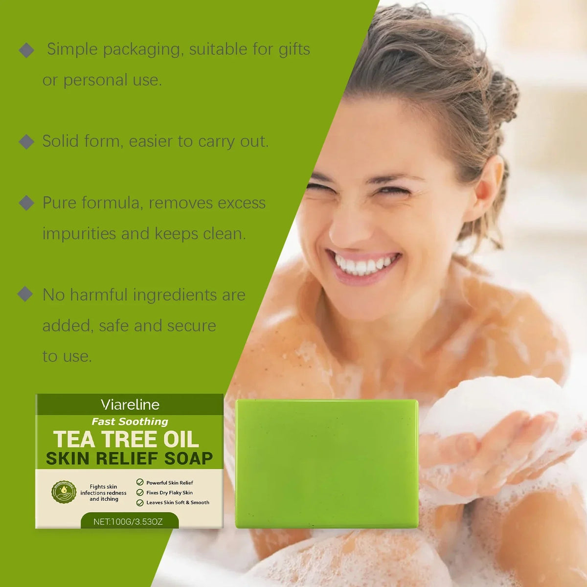 Tea Tree Oil Soap Cleaning Gentle Exfoliating Relieve Itch Moisturizing Dry Skin Smoothing Natural Bath Soap for Body and Face - JromoCompany