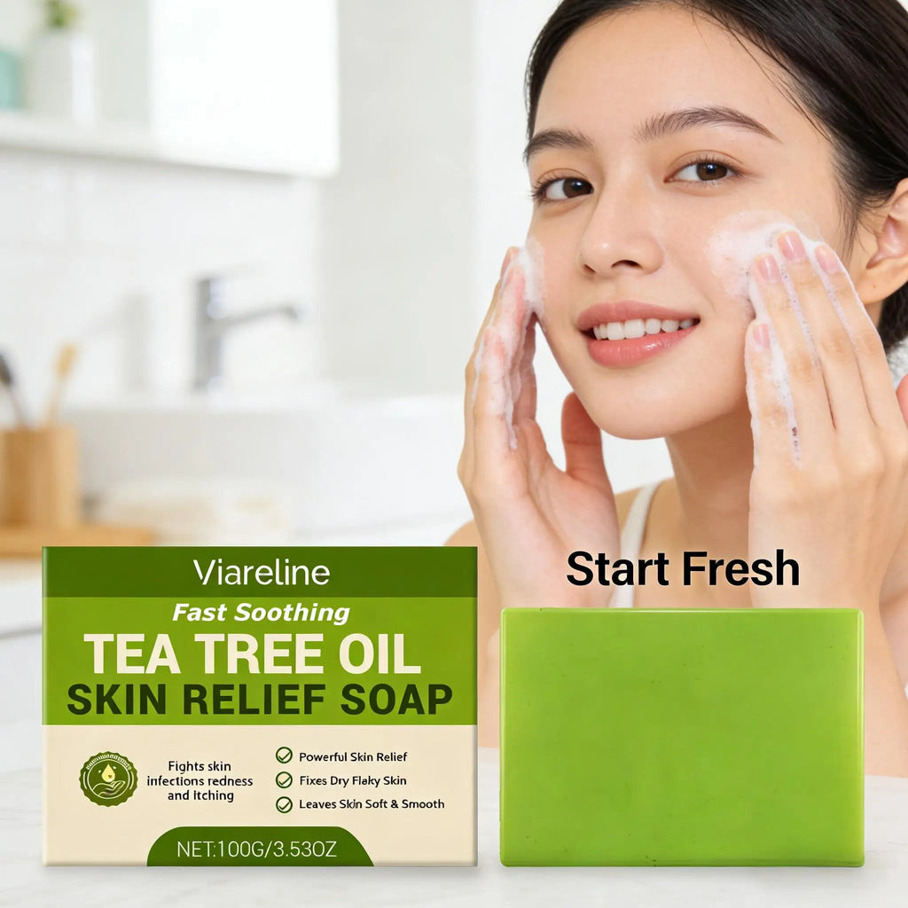 Tea Tree Oil Soap Cleaning Gentle Exfoliating Relieve Itch Moisturizing Dry Skin Smoothing Natural Bath Soap for Body and Face - JromoCompany