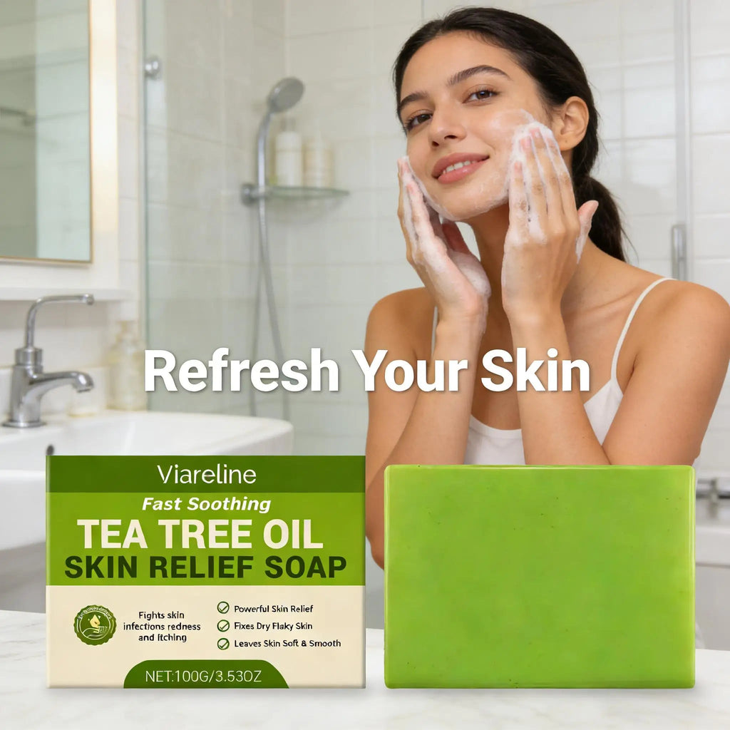 Tea Tree Oil Soap Cleaning Gentle Exfoliating Relieve Itch Moisturizing Dry Skin Smoothing Natural Bath Soap for Body and Face - JromoCompany