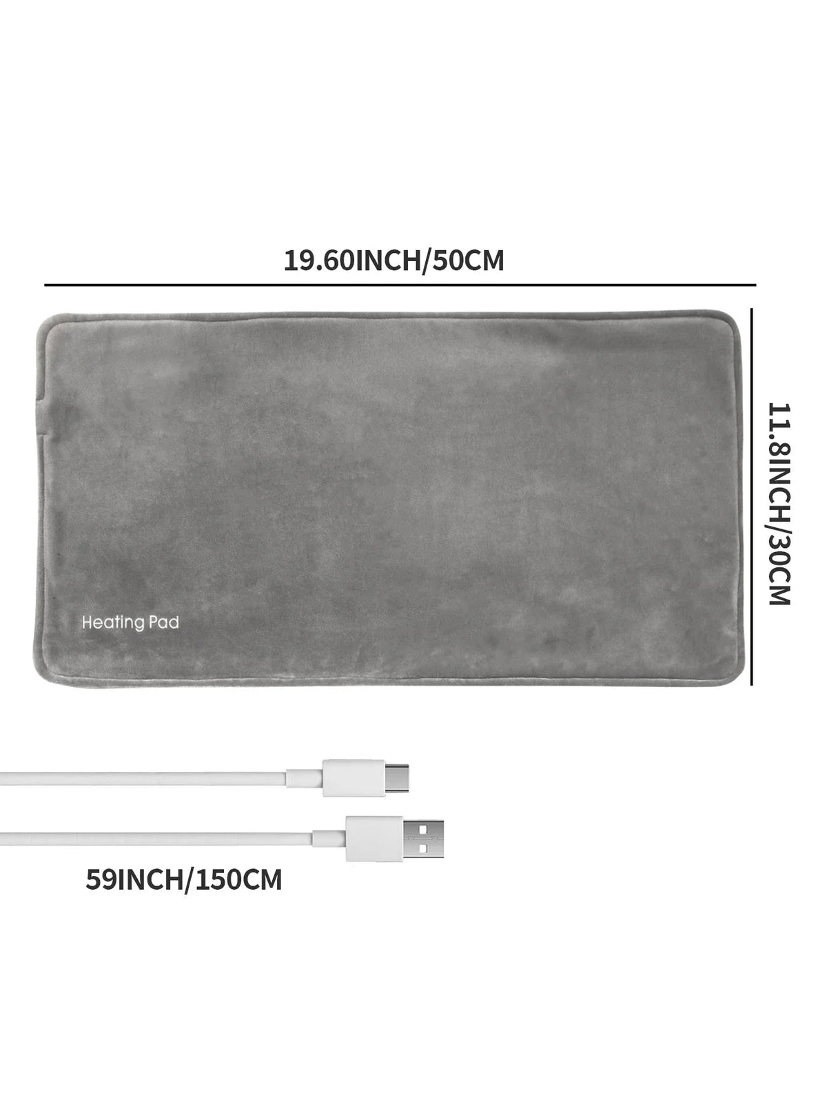 USB 5V Electric Heating Pad for Cramps & Back Pain Relief,Heat Pad with 59 INCH Cable,Mini Heated Blanket,19.6*11.8 INCH,Grey - JromoCompany