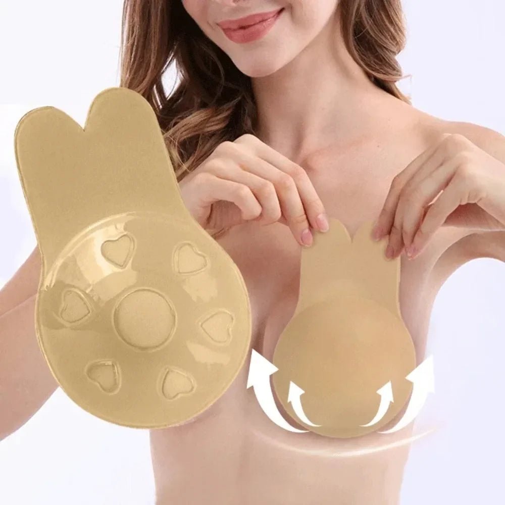 Women Push Up Bras Self Adhesive Silicone Strapless Invisible Bra Reusable Sticky Breast Lift Tape Rabbit Nipple Cover Bra Pads - JromoCompany