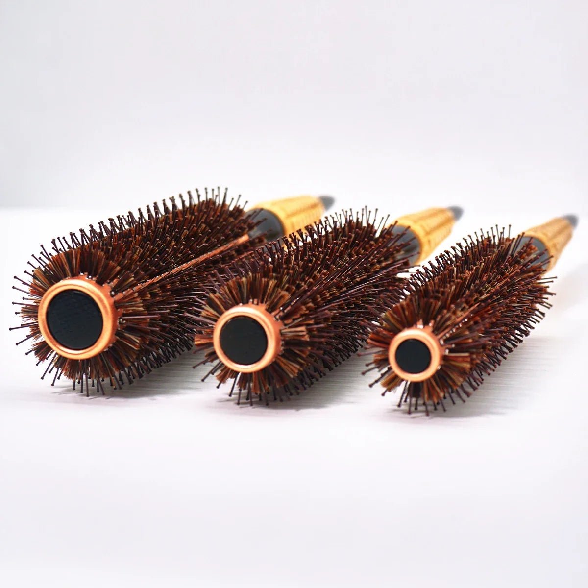 Wood Handle Boar Bristles Round Brush Hair Curly Comb Pro Hair Brush Anti Static Brush Teasing Brush Hairdresser Styling Tools - JromoCompany