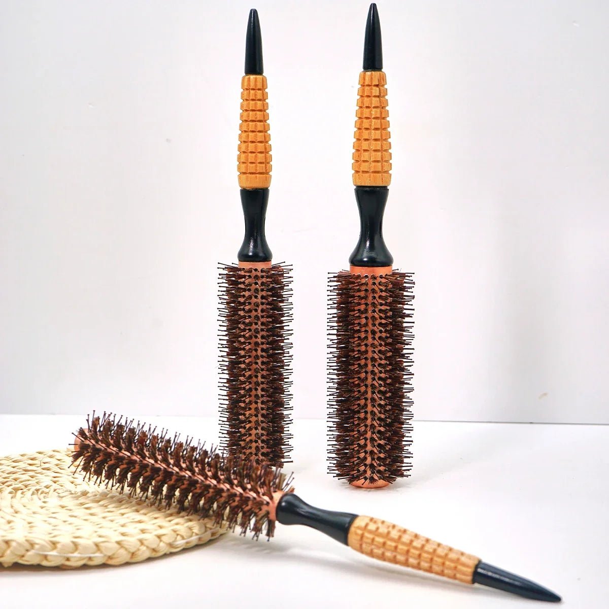 Wood Handle Boar Bristles Round Brush Hair Curly Comb Pro Hair Brush Anti Static Brush Teasing Brush Hairdresser Styling Tools - JromoCompany
