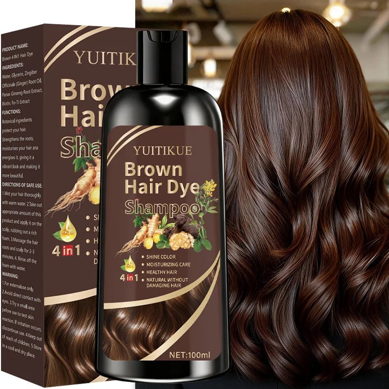 YUITIKUE Brown Hair Dye Shampoo | 4-in-1 Color, Moisturize, Nourish, Natural Ginger Formula 100ml - JromoCompany