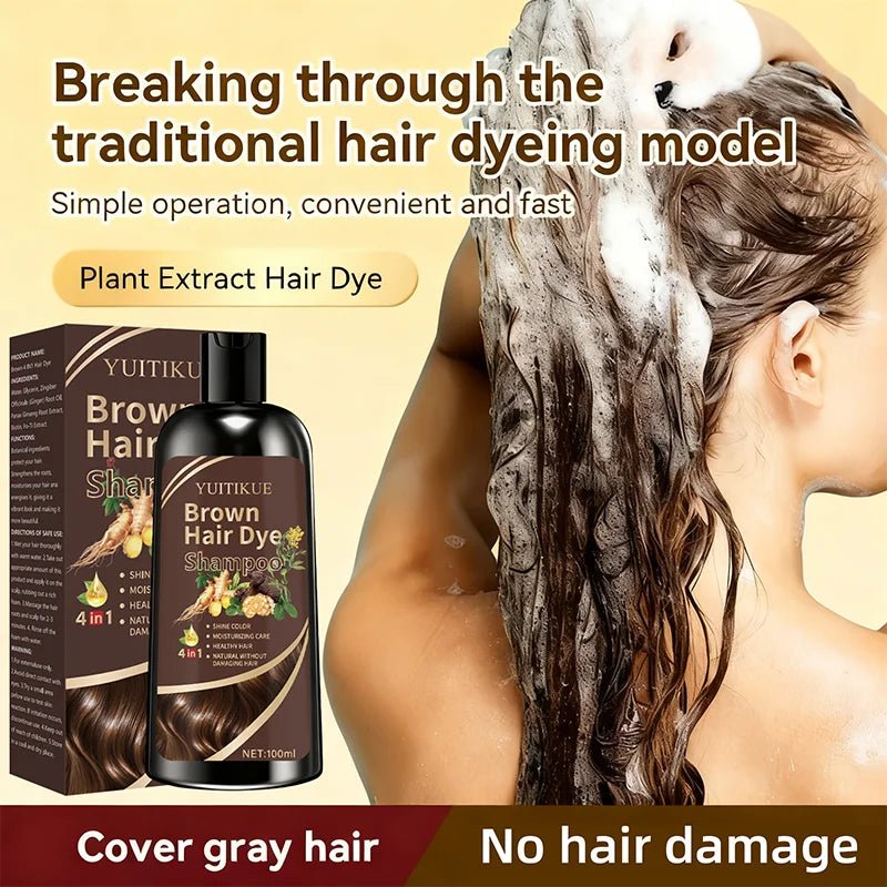 YUITIKUE Brown Hair Dye Shampoo | 4-in-1 Color, Moisturize, Nourish, Natural Ginger Formula 100ml - JromoCompany