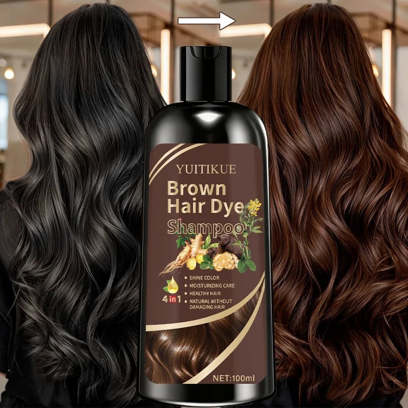 YUITIKUE Brown Hair Dye Shampoo | 4-in-1 Color, Moisturize, Nourish, Natural Ginger Formula 100ml - JromoCompany