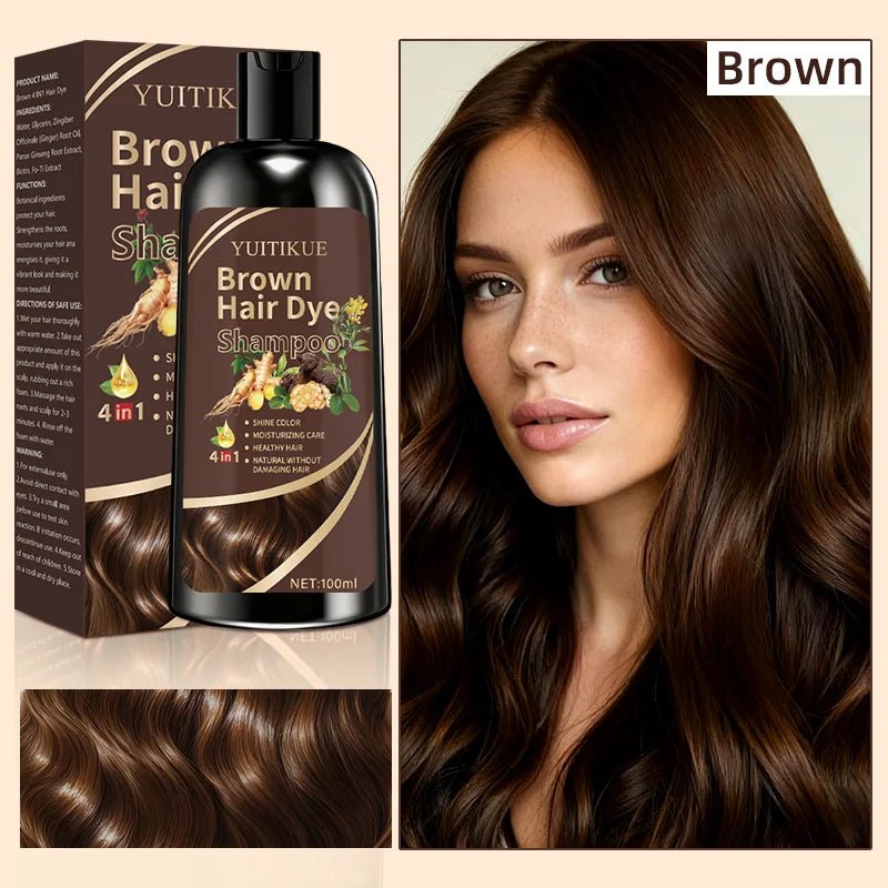 YUITIKUE Brown Hair Dye Shampoo | 4-in-1 Color, Moisturize, Nourish, Natural Ginger Formula 100ml - JromoCompany
