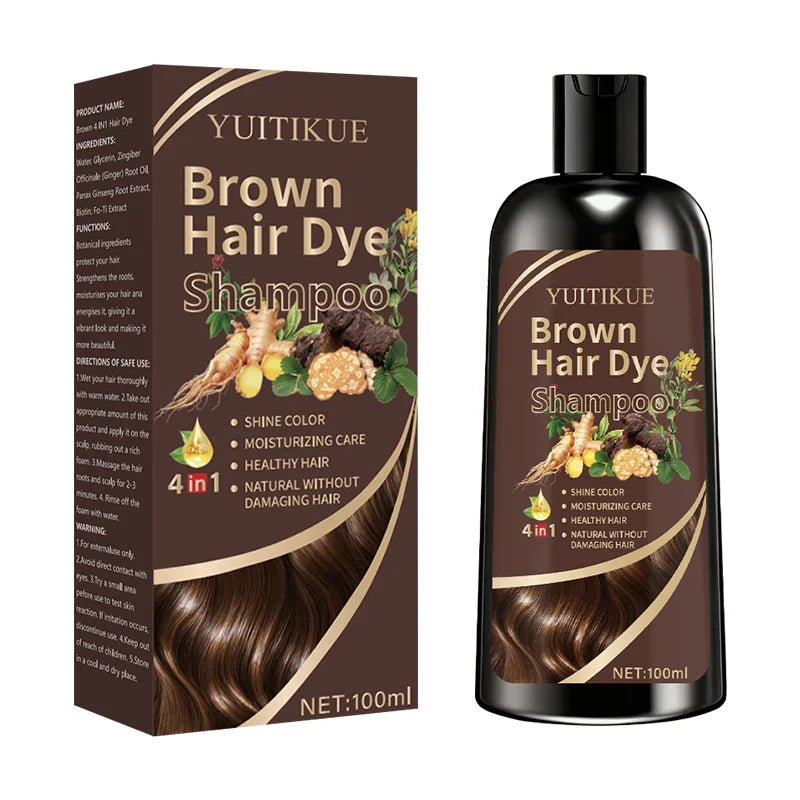 YUITIKUE Brown Hair Dye Shampoo | 4-in-1 Color, Moisturize, Nourish, Natural Ginger Formula 100ml - JromoCompany